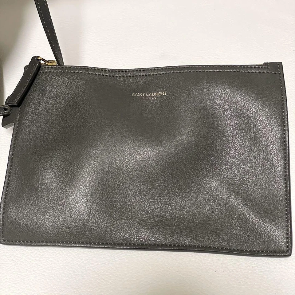 Auténtico bolso de hombro de cuero Saint Laurent gris carbón para mujer Francia 125413 Foto 4 de 4