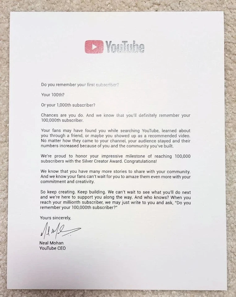 YouTube Silver Play Button - REDEMPTION CODE - Customizable Name - 100K Award - Image 3 of 3