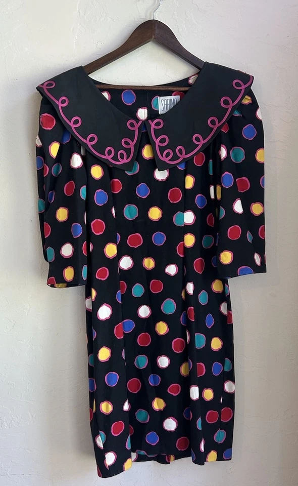 复古 20 世纪 80 年代 Sabino 连衣裙 7 8 超大领复古 Glam 全新 Wave 五颜六色 — 第 3/4 张图片