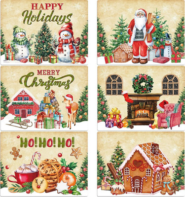 Christmas Placemats Set of 6 Retro Christmas Plastic Table Place Mats Merry C...