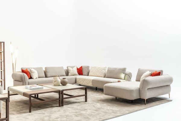 Ecksofa U- Form Beige Luxus Wohnzimmer Modern Polstersofa Neu-image