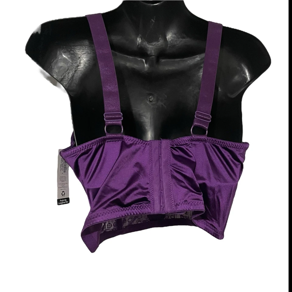 Sutiã Bebe Feminino Tamanho 38C Sutiã Push Up Longline Strass Alças Ajustáveis Roxo - Imagem 2 de 4