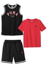 Puma Little Boys 3 Piece Tee  Shorts Set Red Black 6