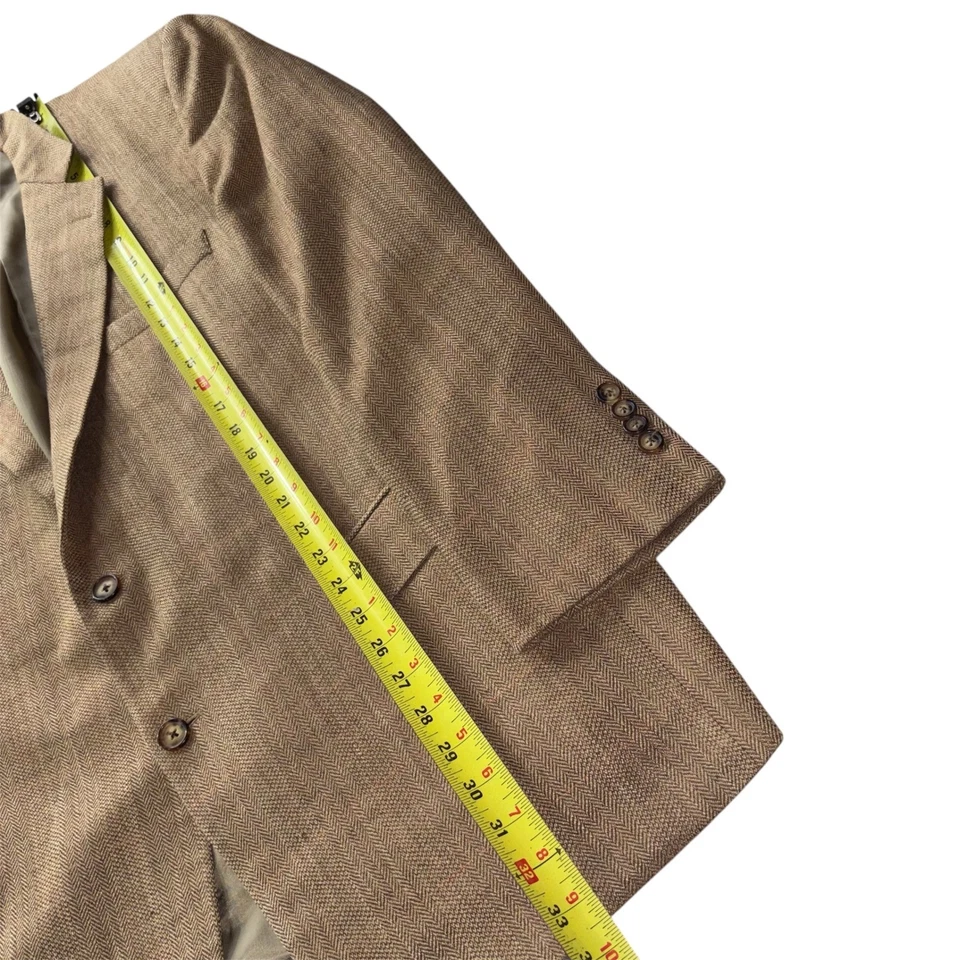 Brooks Brothers Madison Sportcoat 44R Silk Linen Wool Tan Herringbone E. Thomas - Image 2 of 4