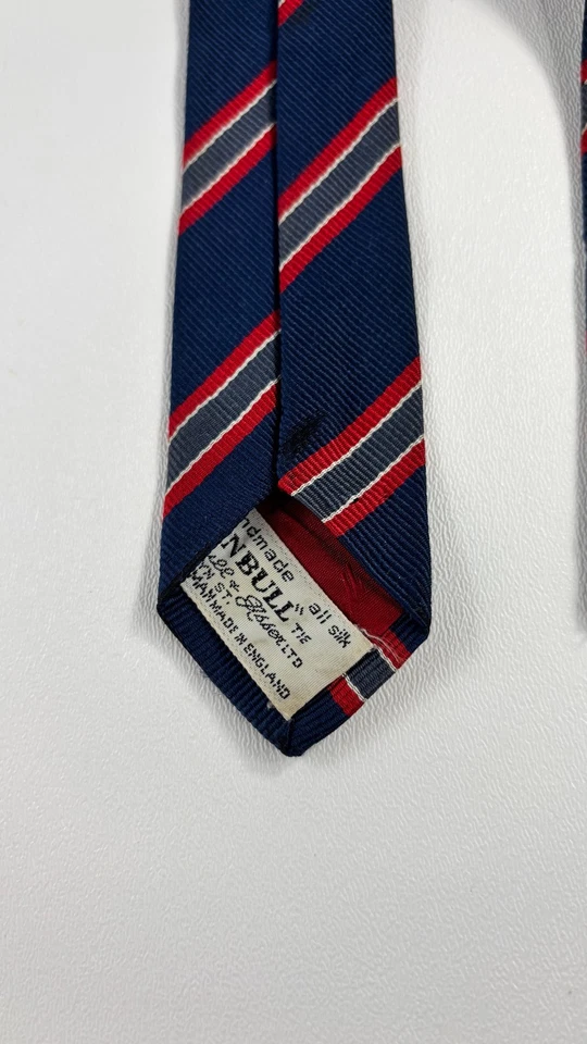 Мужской галстук Turnbull & Asser 100% шелк Repp темно-синий с красными полосками длина 58 дюймов - Изображение 4 из 4