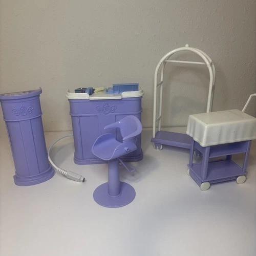 Vintage Barbie Grand Hotel Purple Podium,  Reservation Desk, Cart & Chair 2001