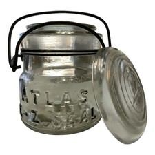 Vintage Atlas E-Z Seal Clear Glass Half Pint Mason Jar Glass Lid Wire Bail 1/2