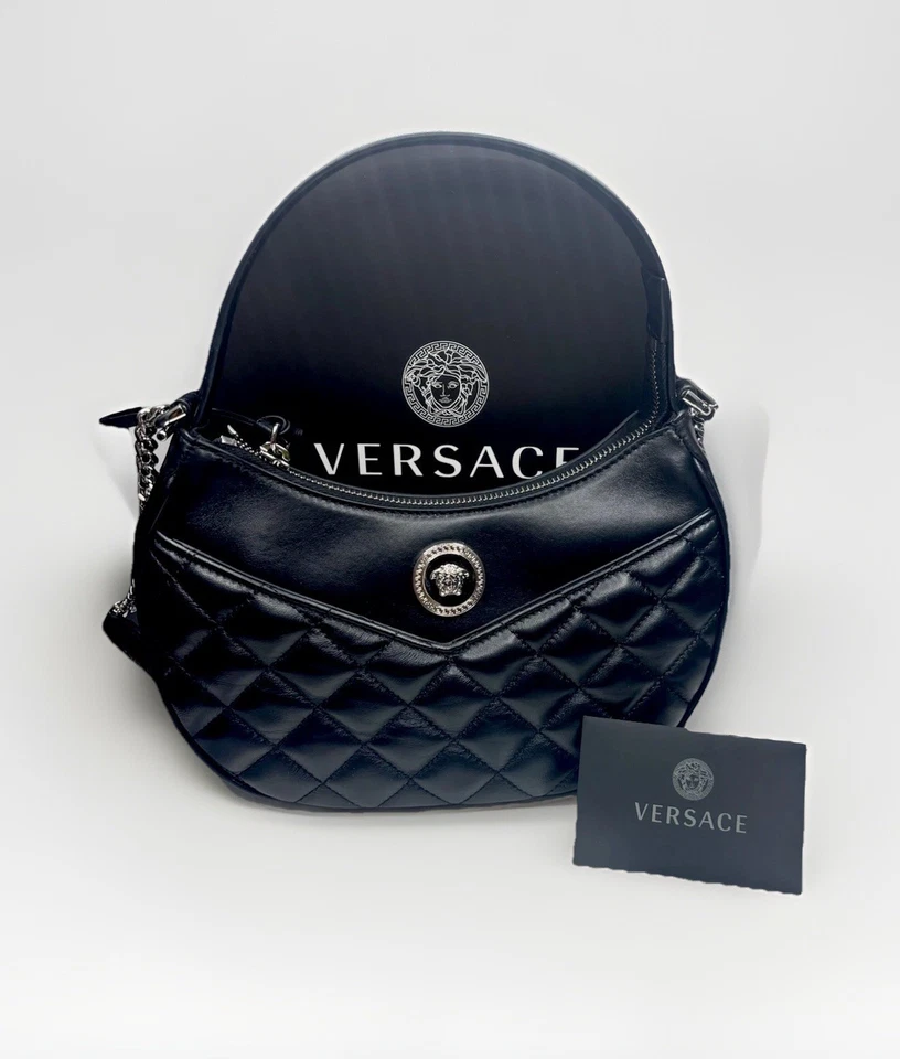 Versace Medusa Quilted Leather Half Moon Crossbody Bag. HOT DEAL $1400 - Image 4 of 4