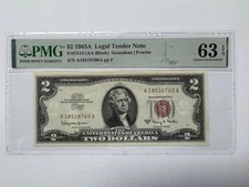 1963A $2 Legal Tender Note PMG 63 EPQ Fr#1514 Granahan Fowler AA Block