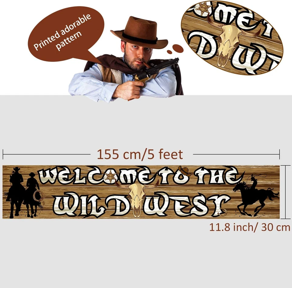 Decoraciones de fiesta occidental ¡Bienvenido al salvaje oeste vaquero telón de fondo foto pancarta! Foto 2 de 4