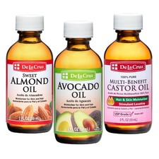Aceite de almendras dulces De La Cruz + aceite de aguacate + aceite de ricino / TRES BOTELLAS DE 2 OZ