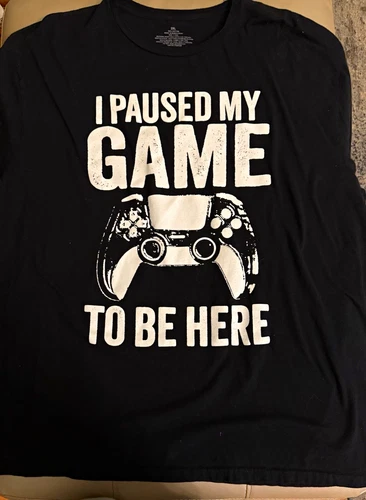 Men's Black 2XL Cotton Crew Neck Short Sleeve Gaming Graphic T-Shirt "I Paused" - product listing photo