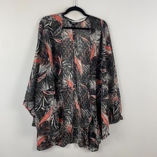 Torrid Tropical Leaves Clip Dot Cocoon Kimono Black 3X/4X Open Front