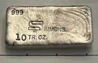 Vintage 1970’s Simmons Refining 10 T-oz .999 Fine Old Pour Silver Bar Rare Type