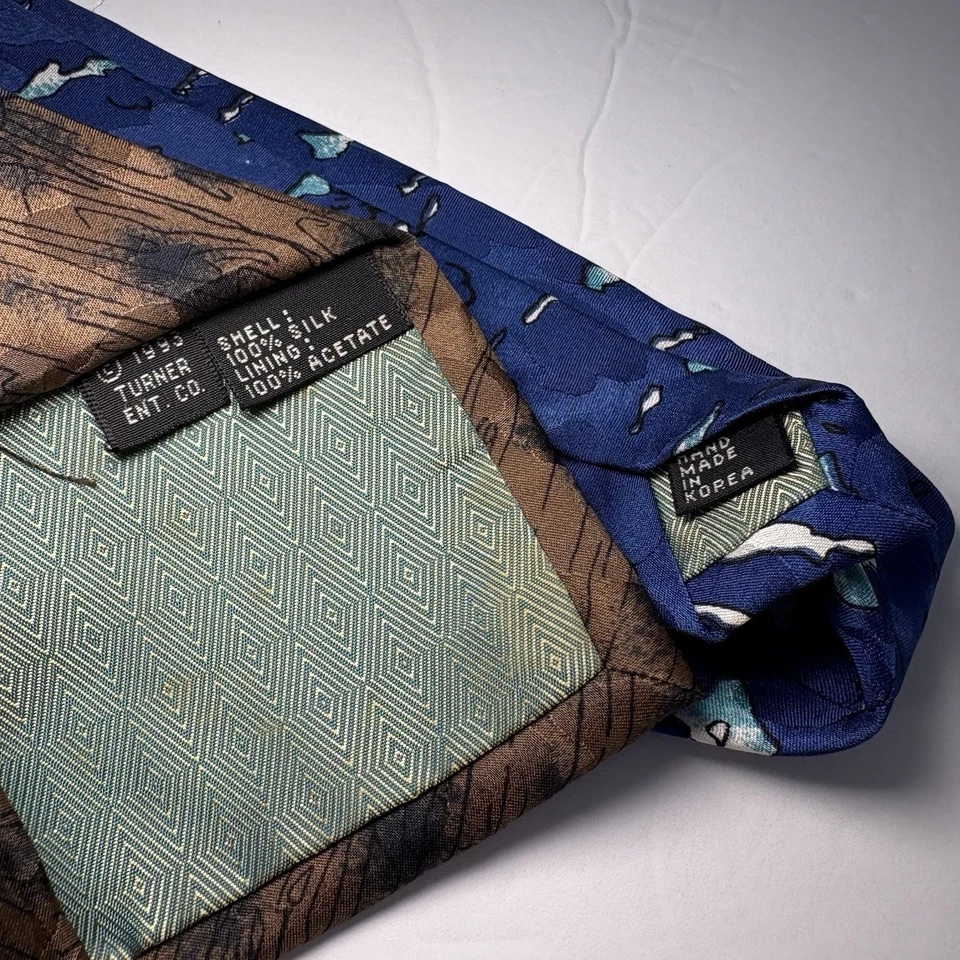 Corbata de seda vintage 1993 para hombre Cartoon Network Tom, Jerry y Spike escena de pesca Foto 4 de 4