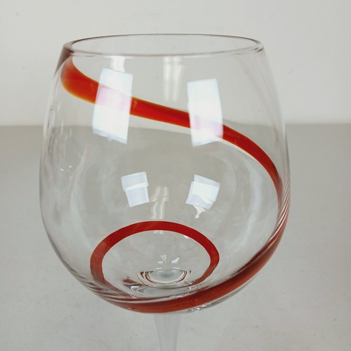 Pier 1 Candy Cane Balloon Wine Glasses Red Stripe Spiral Swirl Set of 2 - Picture 7 of 11