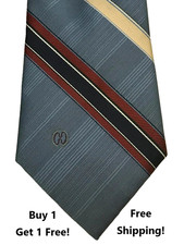 Halston III Men's Polyester Tie Made in USA Blue Red 4" x 58" Vintage Stripe