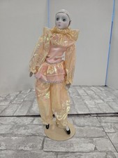 Vintage 1980s Porcelain Harlequin Pierrot Clown Jester Doll Mardi Gras Carnival