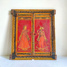 Vintage Handpainted King Queen Architectural Wooden Window Rare Collectible W145