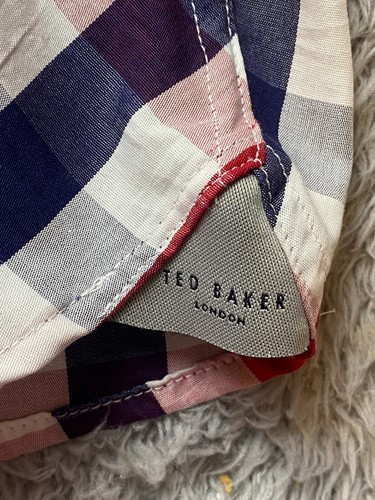 Ted Baker Shirt Adult 3 Medium Red Navy Checkered Button Up Collared Casual Mens - Picture 5 of 10