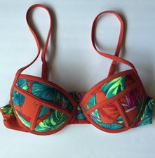 Xhilaration Orange Tropical Palm Leaf Bikini Top Size Medium