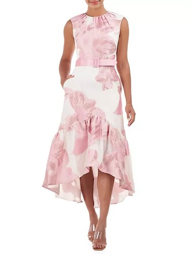 Kay Unger Pink Beatrix Floral High-Low Cocktail Dress Size 12 $448 *Less Belt*