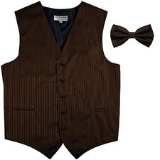 New Men's Vertical Tone on Tone stripes tuxedo Vest Waistcoat  bowtie brown