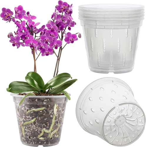 Orchid Pot, 6 Pack Orchid Pots with Holes, 5.5 Inch Clear Plastic Flower Planter