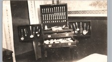 ANTIQUE SILVERWARE SET c1910 postcard rppc fine eating utensils ~BOTTOM TRIM