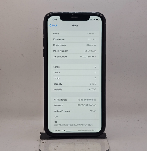 Apple iPhone XR - 64GB - Black - (MT302LL/A) Unlocked
