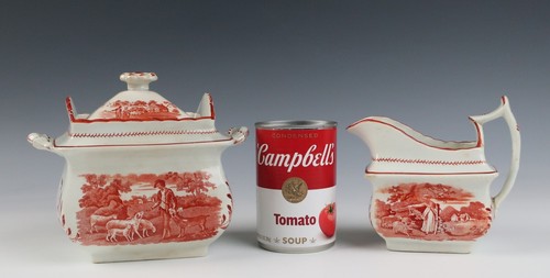 Antique Staffordshire Pearlware Red Shepherd Transferware Sugar Bowl Creamer Jug - Picture 24 of 24