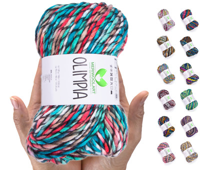 MeriWoolArt Wolle garn zum Stricken   100m Mehrfarbige Dicke Weiche Merinowolle