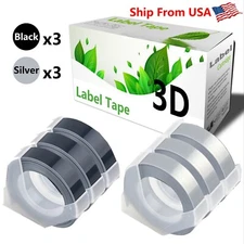 (3Silver,3Black) Label Tape used for Dymo 20008 Dymo 15447 Label Makers