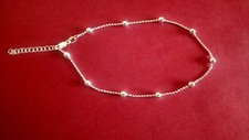 Beads on Bead Chain - Anklet Adjustable - Sterling Silver - Made In Italy GE