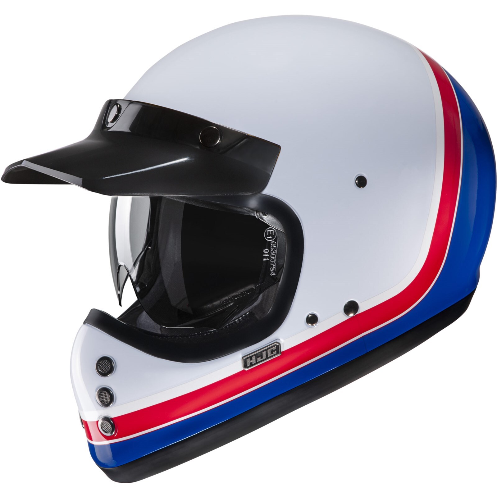 HJC V60 Solid Scoby Motorcycle Helmet Size XL Vintage White-Blue-Red Gloss