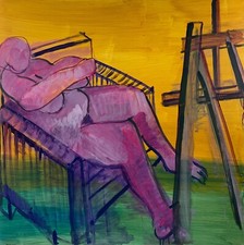 Brigitte Tietze West-Berlin Frau Akt im Atelier vor Staffelei #218 Expressiv