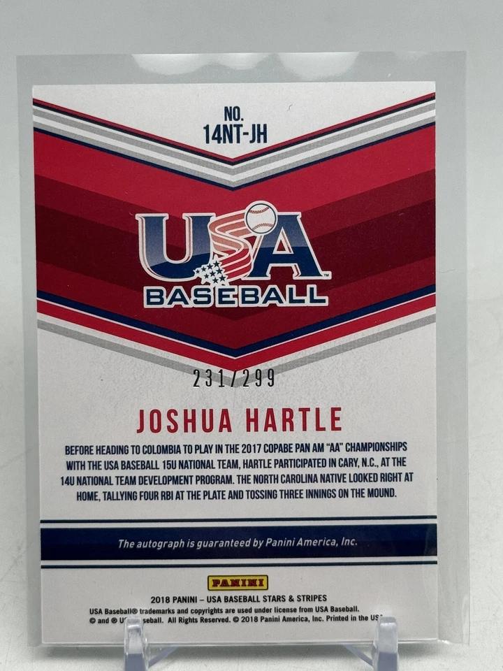 2018 Panini Stars & Stripes 14U  Joshua Hartle Auto /299 Pittsburgh Pirates - Image 2 of 3