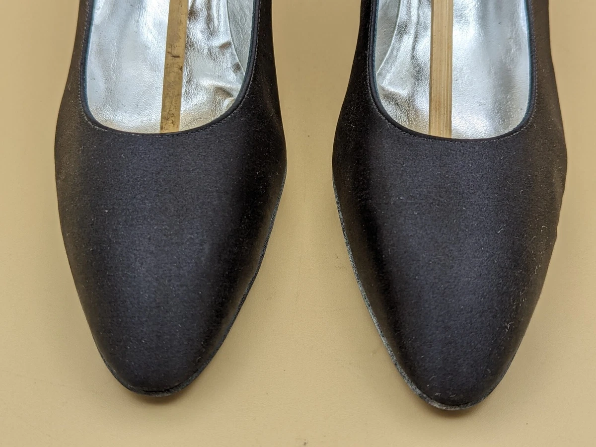VTG Saks Fifth Avenue High Heel Shoes Women Satin Black Width AAAA Sz 8.5
