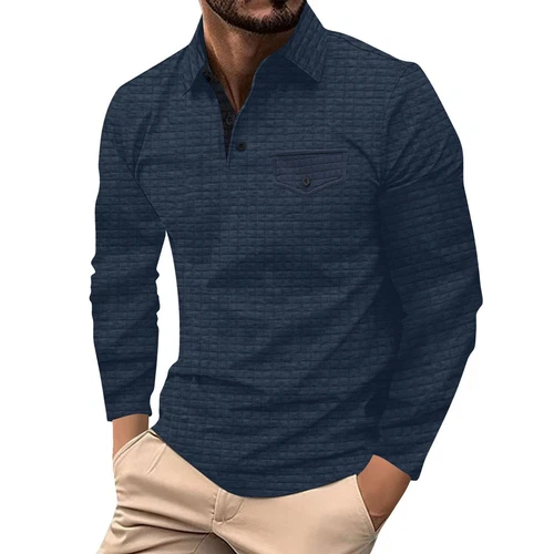 Herren Poloshirt Freizeit Langarm Hemd Oberteil Knopfleiste Golfhemd mit Tasche- - Bild 7 von 18