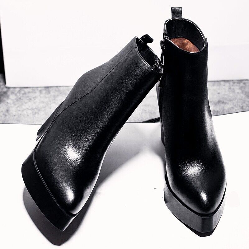 Heeled Leather Ankle Boots - Black