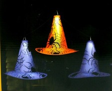 Set of 3 Lighted Orange Purple Witches Hats Lighting Halloween Decor LED Light
