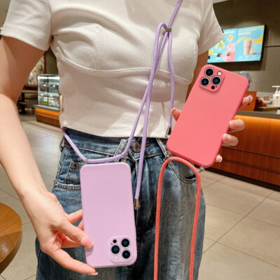 Lanyard Strap Crossbody Cord Rope Silicone Phone Case For iPhone 15 12 11 13 14 Pro Max XR X XS 7 8 Plus Shockproof Soft Cover