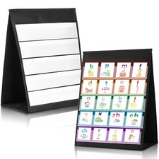 2 Pcs Black Double Sided Pocket Chart Tabletop Desktop Pocket Chart with 40 P...