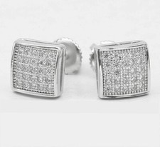 Men's Sterling Silver 925.Cubic zirconia 6mm Square Small Earring Unisex..Box