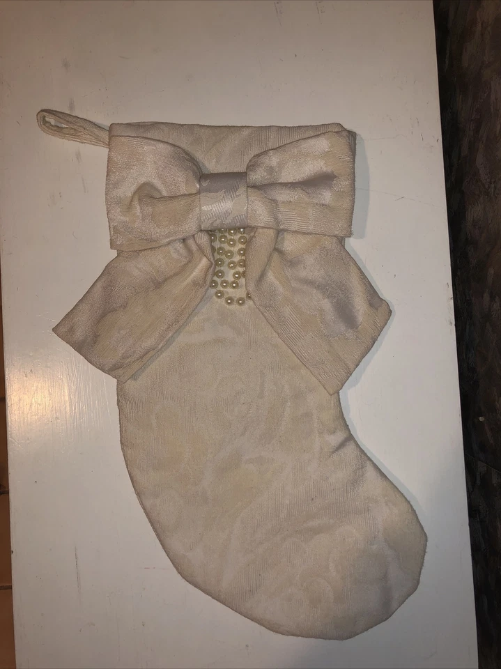 Medias Decorativas Elegantes Colgantes Invierno Vacaciones Perla Cuentas Arco Beige Foto 3 de 4