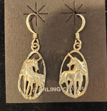 Sterling Silver Vintage Unicorn Dangle Earrings Size 1" by 3/8"