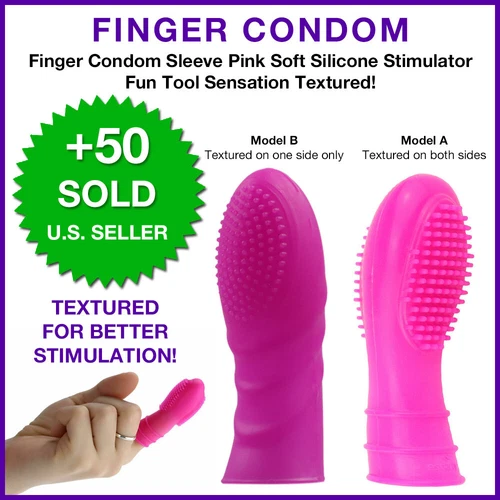 Finger Condom Sleeve Pink Soft Silicone Stimulator Fun Tool Sensation Textured
