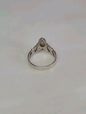 Bague Ancienne En Argent Massif 925 Et Nacre - Taille 53 - Style Chevron - Occasion Comme Neuve