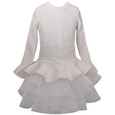 Girls  Bonnie Jean 68 Long Sleeve Cable Knit Tutu Dress Holiday/Wedding NWT