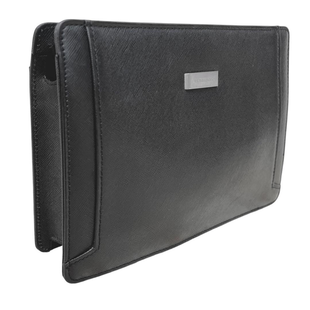 Burberry Second Bag Leather Saffiano Silver Hardware Work Black